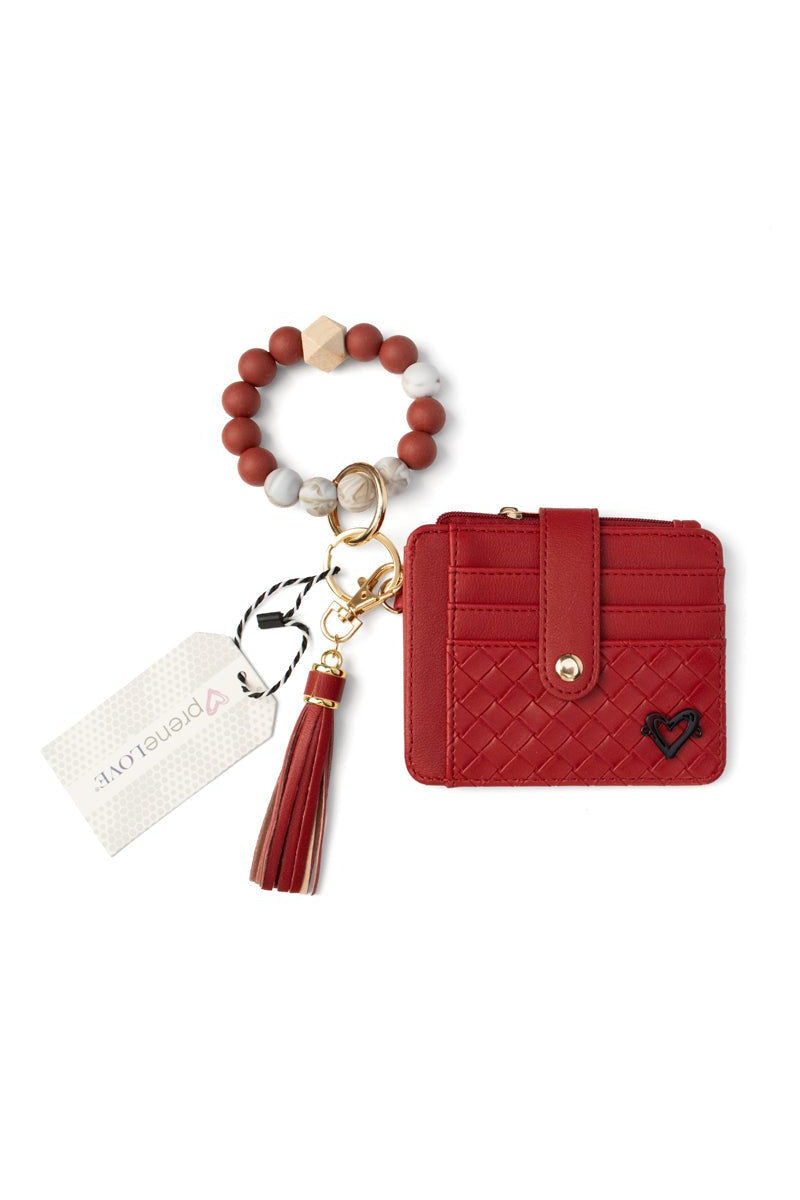 preneLOVE Calgary Vegan Leather Bracelet Card Case in Red Weave