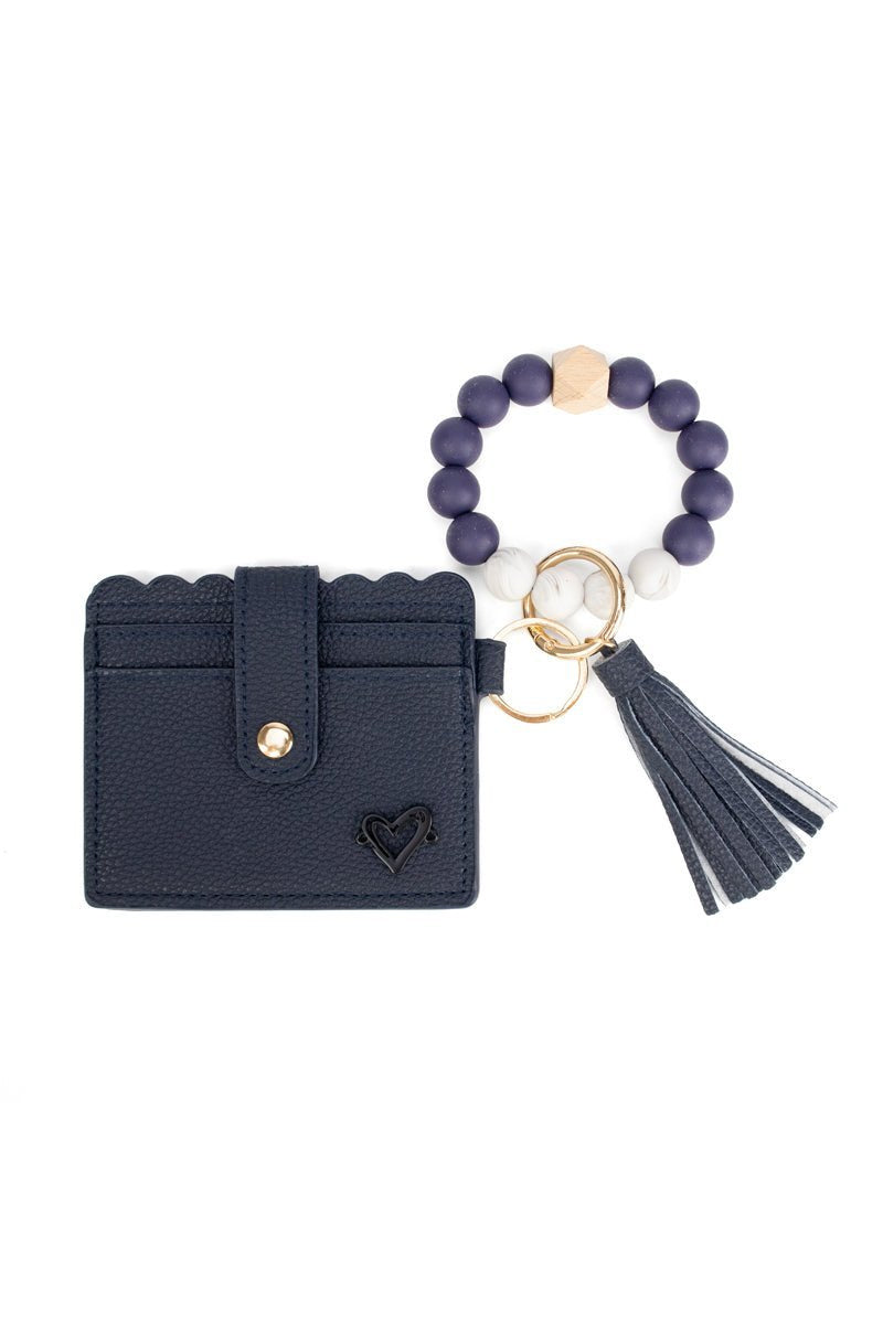 preneLOVE Calgary Vegan Leather Bracelet Card Case in Navy Scalloped