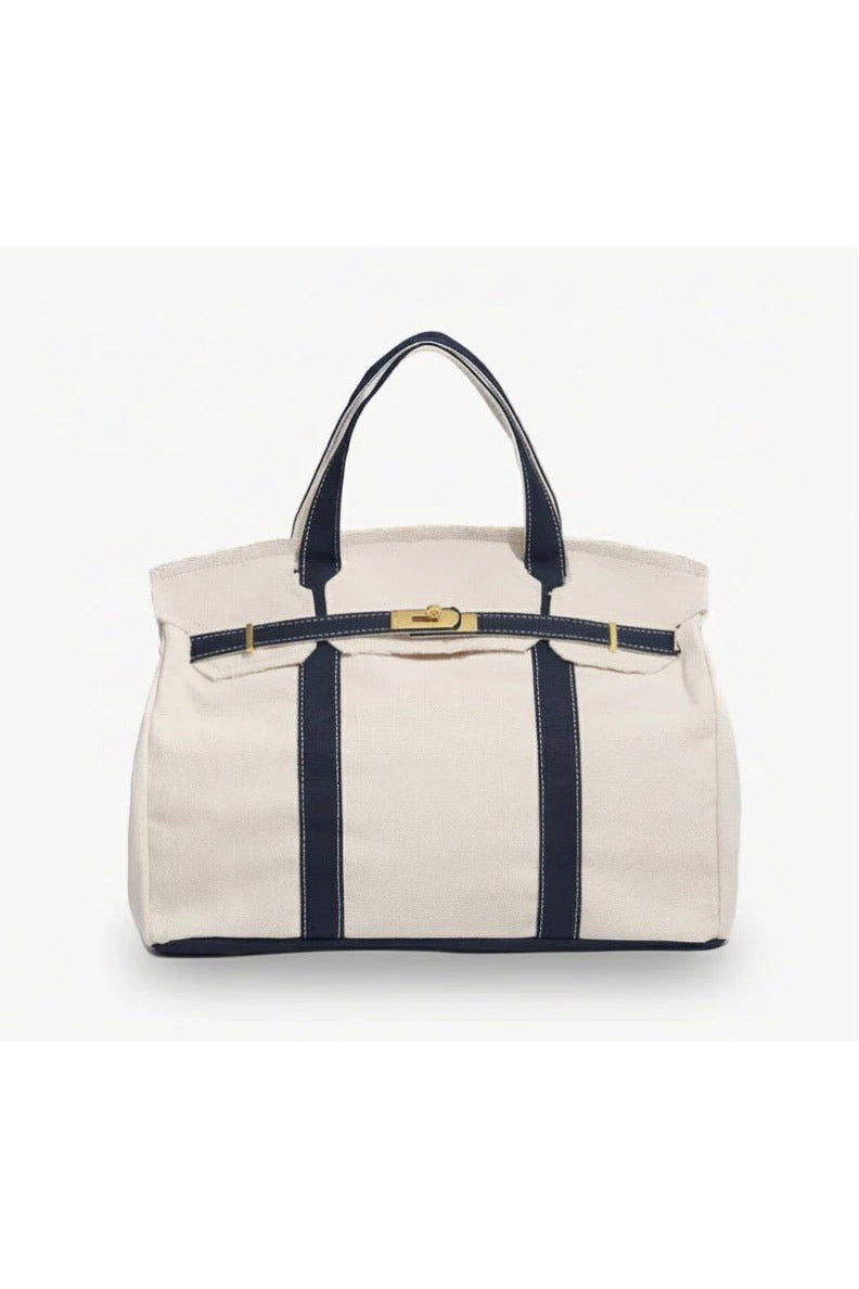 preneLOVE Wingold Large Canvas Tote in Natural & Navy
