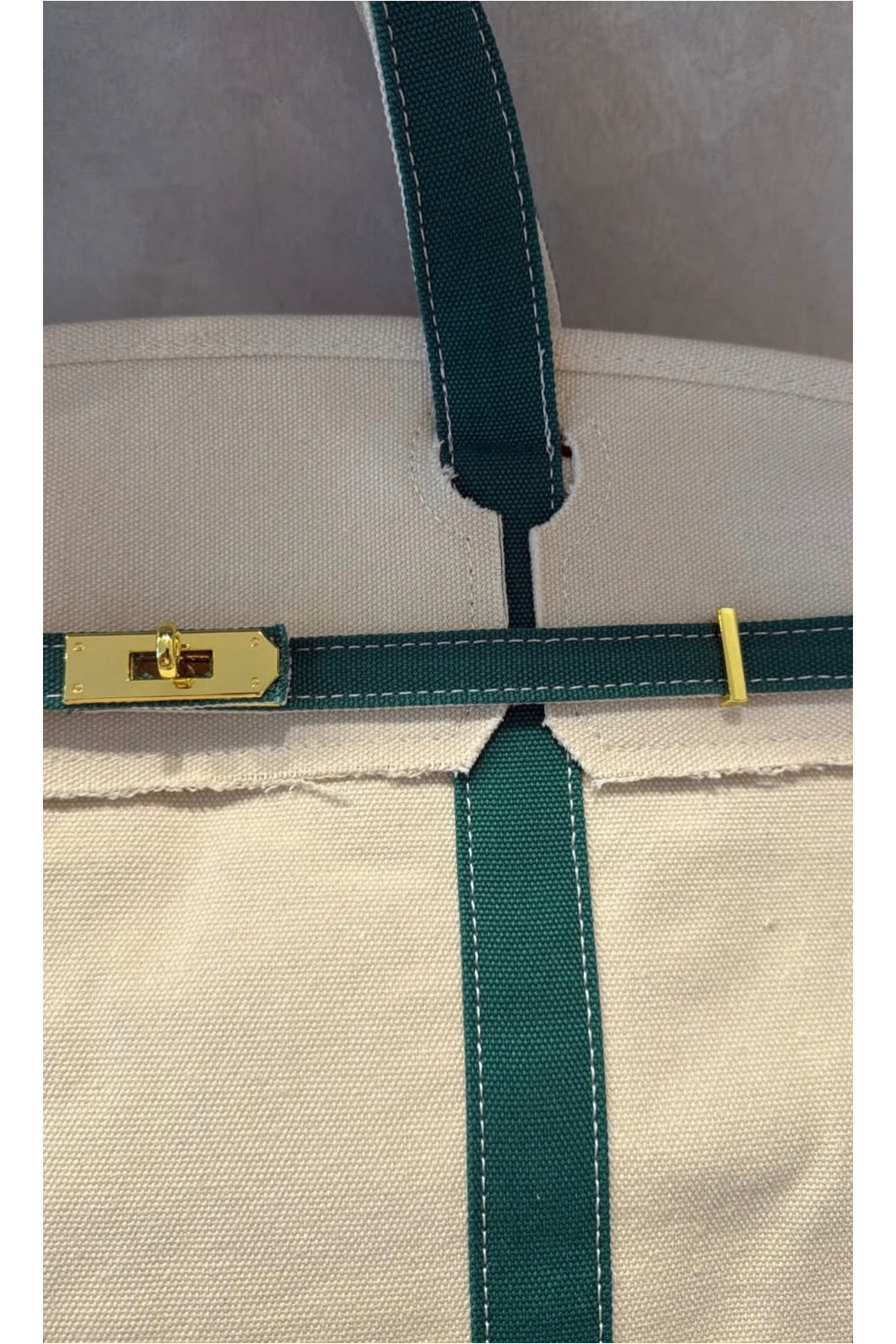 preneLOVE Wingold Large Canvas Tote in Natural & Green