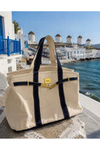 preneLOVE Wingold Large Canvas Tote in Natural & Navy