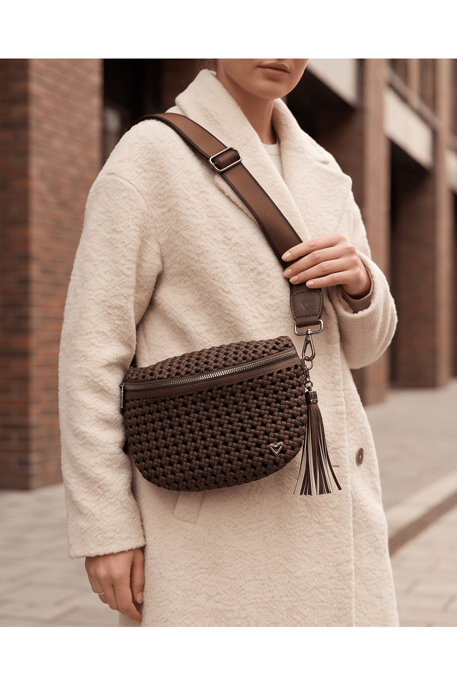 preneLOVE Lambton Woven Hand-Knotted Crossbody Bag in Espresso