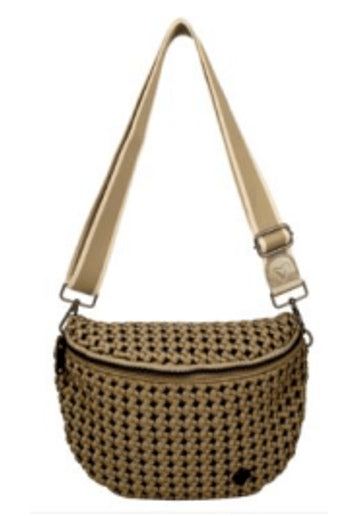 preneLOVE Lambton Woven Hand-Knotted Crossbody Bag in Dark Khaki