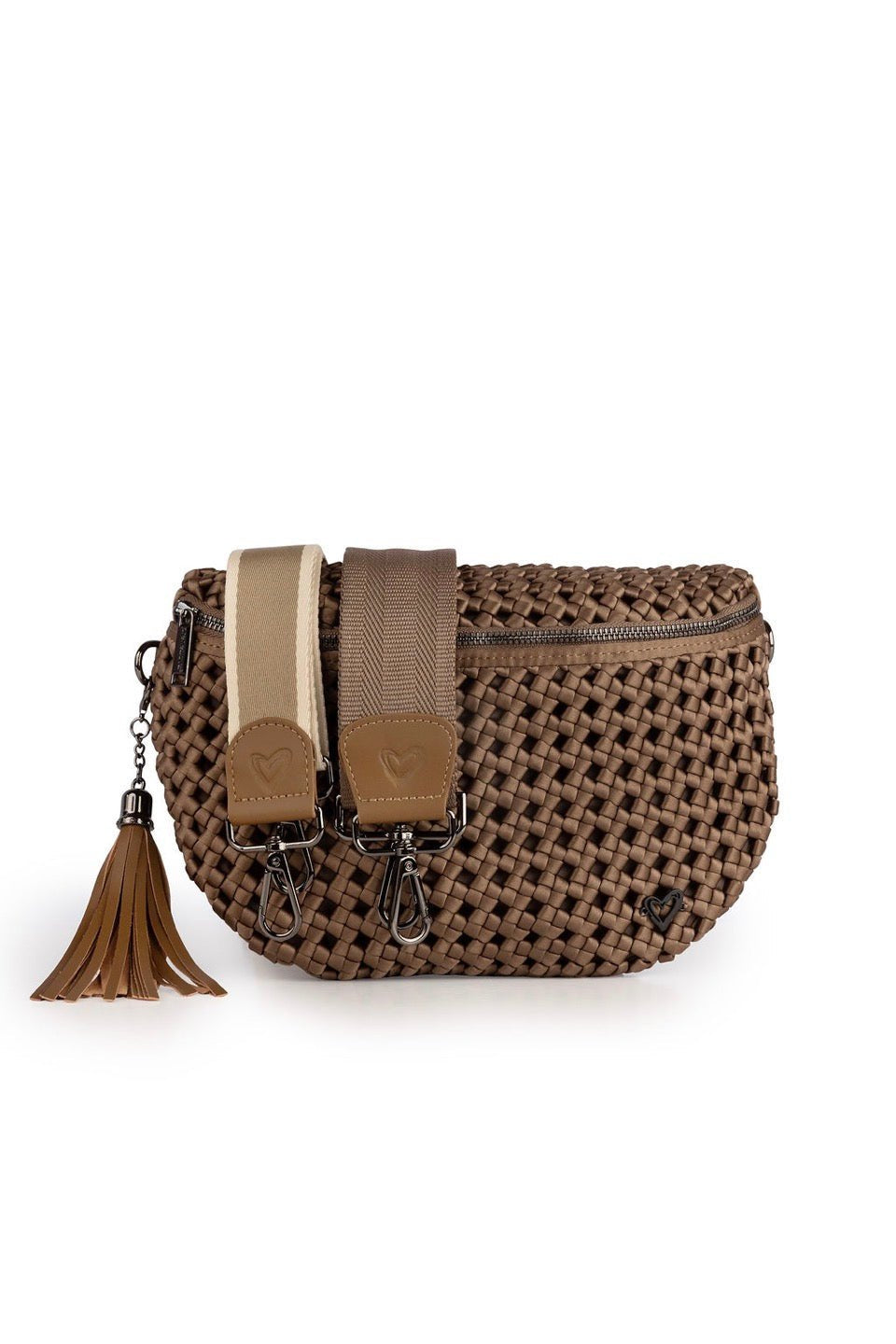 preneLOVE Lambton Woven Hand-Knotted Crossbody Bag in Dark khaki