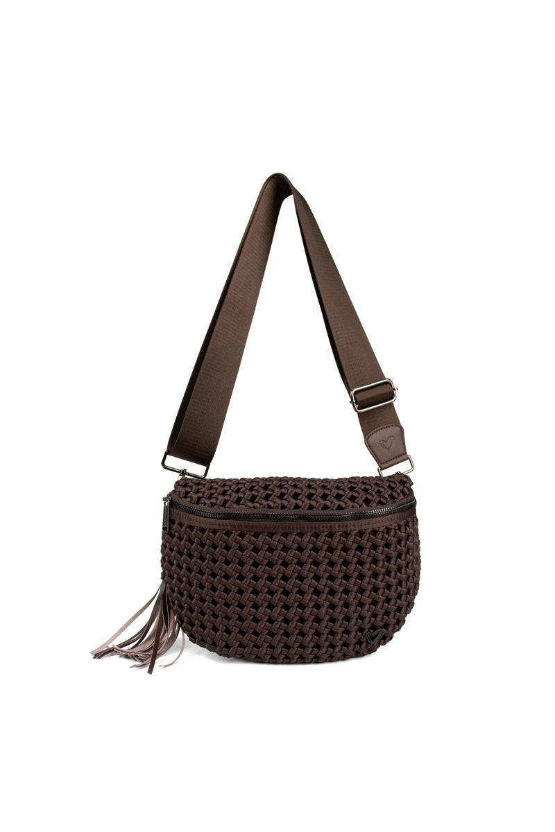 preneLOVE Lambton Woven Hand-Knotted Crossbody Bag in Espresso
