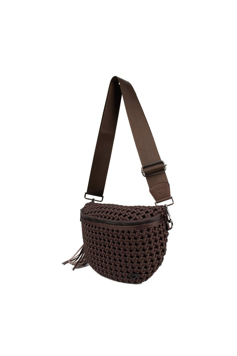 preneLOVE Lambton Woven Hand-Knotted Crossbody Bag in Espresso