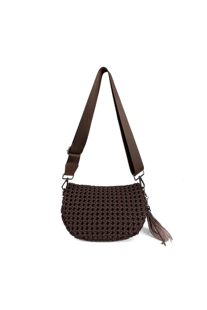 preneLOVE Lambton Woven Hand-Knotted Crossbody Bag in Espresso