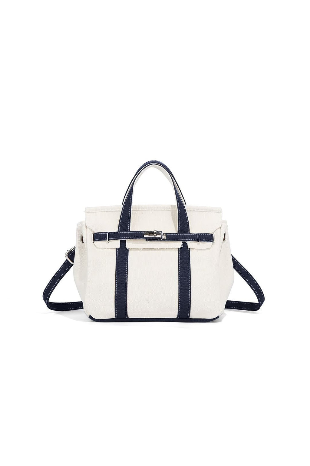 preneLOVE Wingold Small Canvas Tote in Natural & Navy