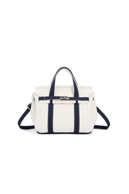 preneLOVE Wingold Small Canvas Tote in Natural & Navy