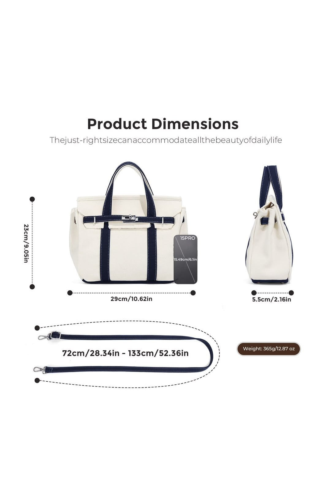 preneLOVE Wingold Small Canvas Tote in Natural & Navy