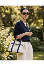 preneLOVE Wingold Small Canvas Tote in Natural & Navy