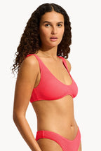 Seafolly Sea Dive longline bikini top in Snapdragon, angled front