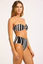 Seafolly Coastline ring-front bandeau bikini top in Black, angled front view