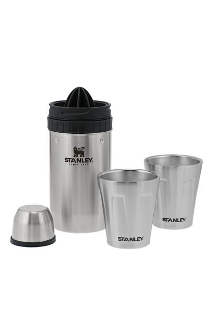 All components of the Stanley Happy Hour Shaker Set – Shaker, Tumblers, and Jigger Cap