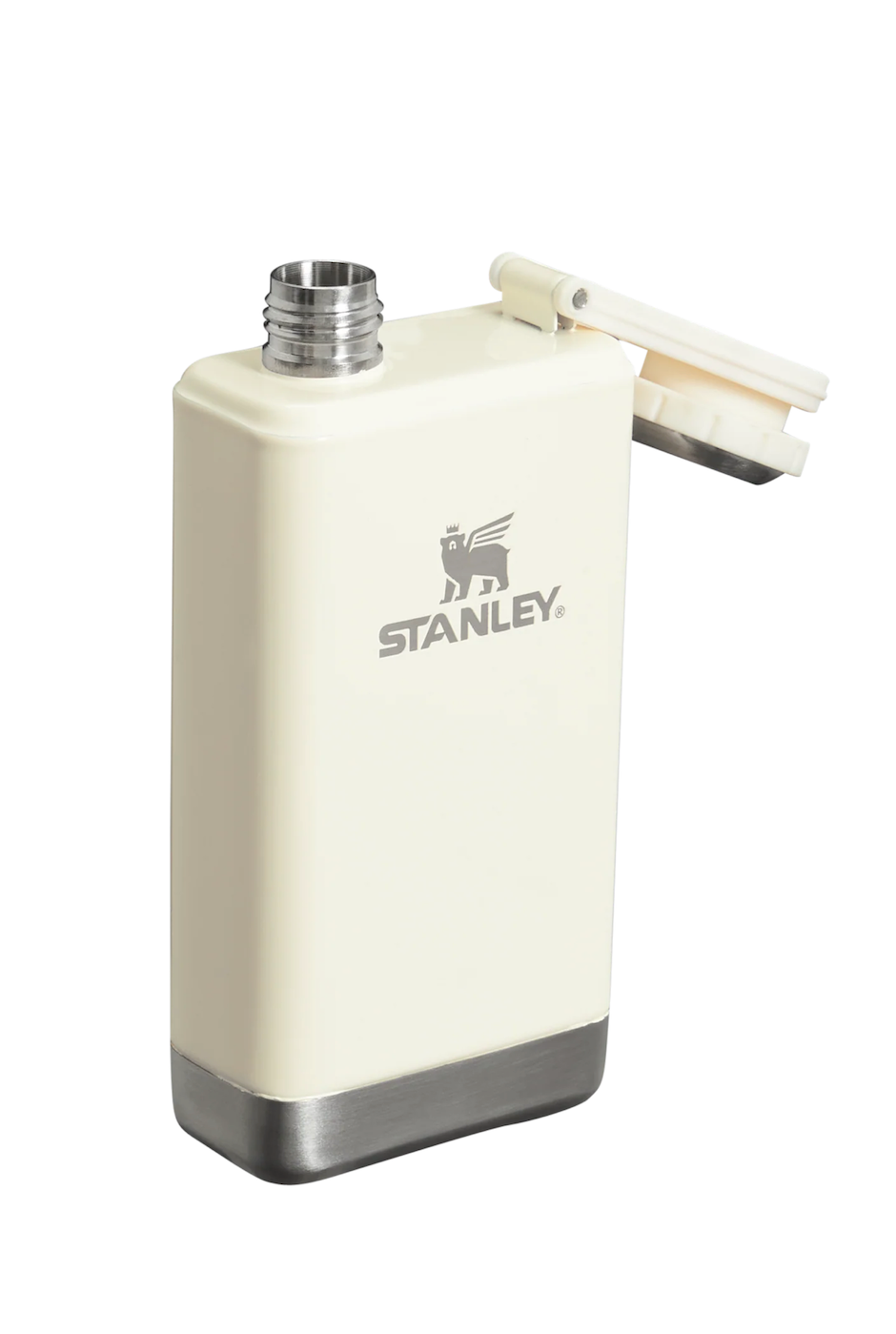 Side view of the Cream Gloss Stanley Flask showing sleek, portable shape