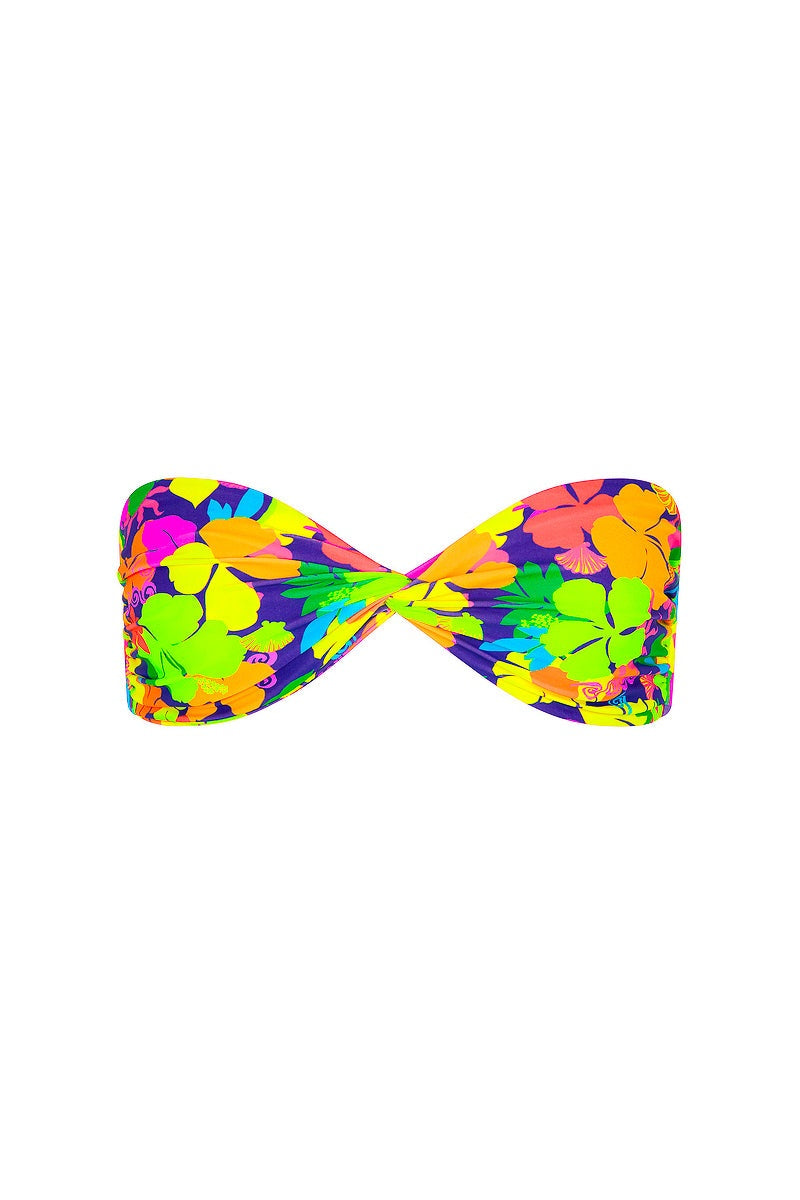 Kulani Kinis Twist Bandeau Bikini Top in Neon Sunset, garment detail