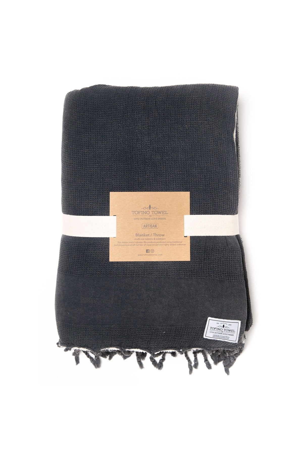 TOFINO TOWEL THE SHORE WASHED WAFFLE THROW CHARCOAL